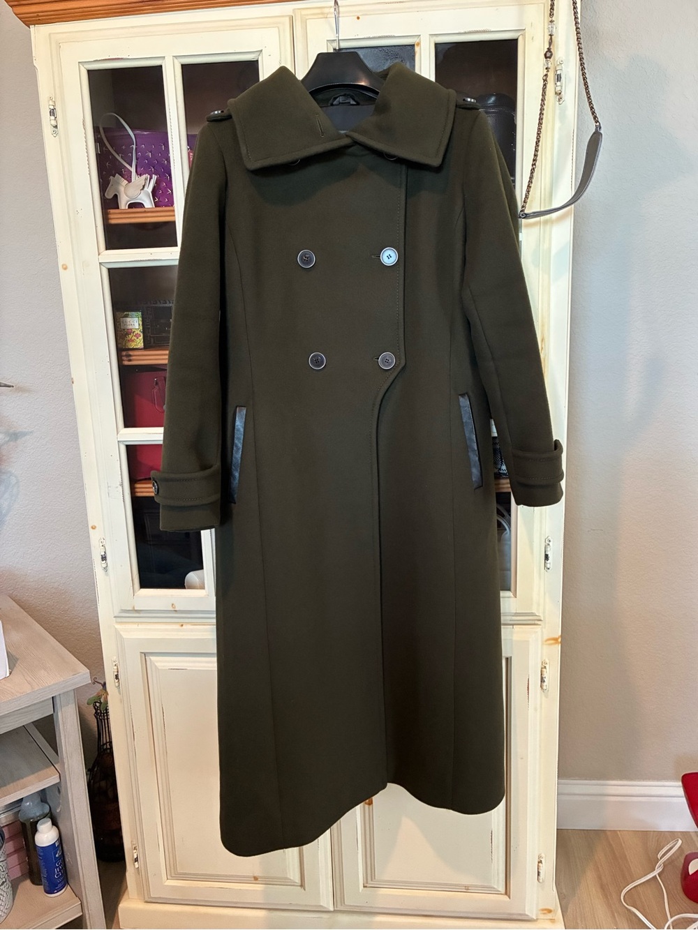 Mackage Army Green Double-Breasted Wool Pea Coat - Picture 3 of 16